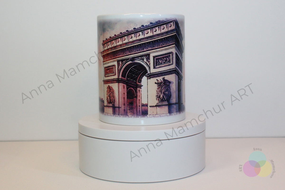 Tasse avec l’Arc de Triomphe en style aquarelle — Paris | Design artistique par Anna Mamchur — 004PAA01M