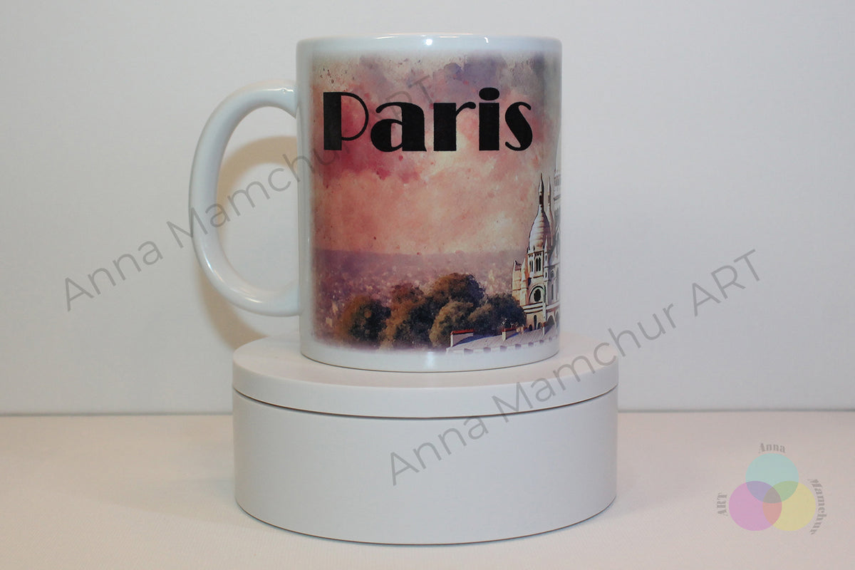 Tasse avec le Sacré-Cœur en style aquarelle — Paris | Design artistique par Anna Mamchur — 006PAA01M
