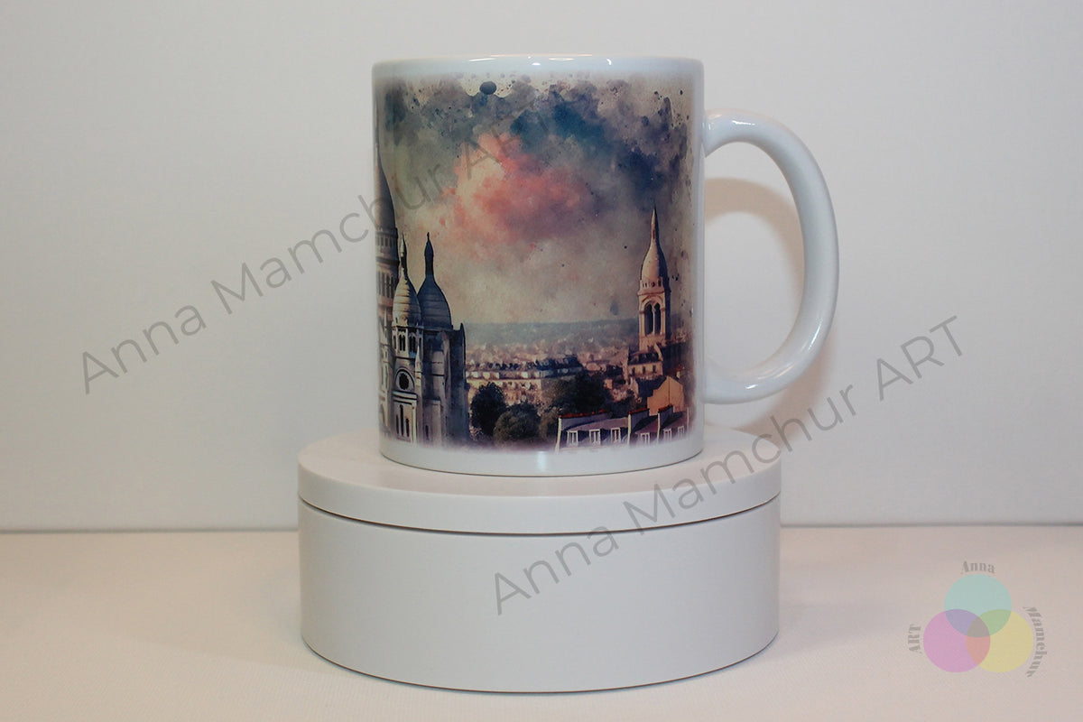 Tasse avec le Sacré-Cœur en style aquarelle — Paris | Design artistique par Anna Mamchur — 006PAA01M