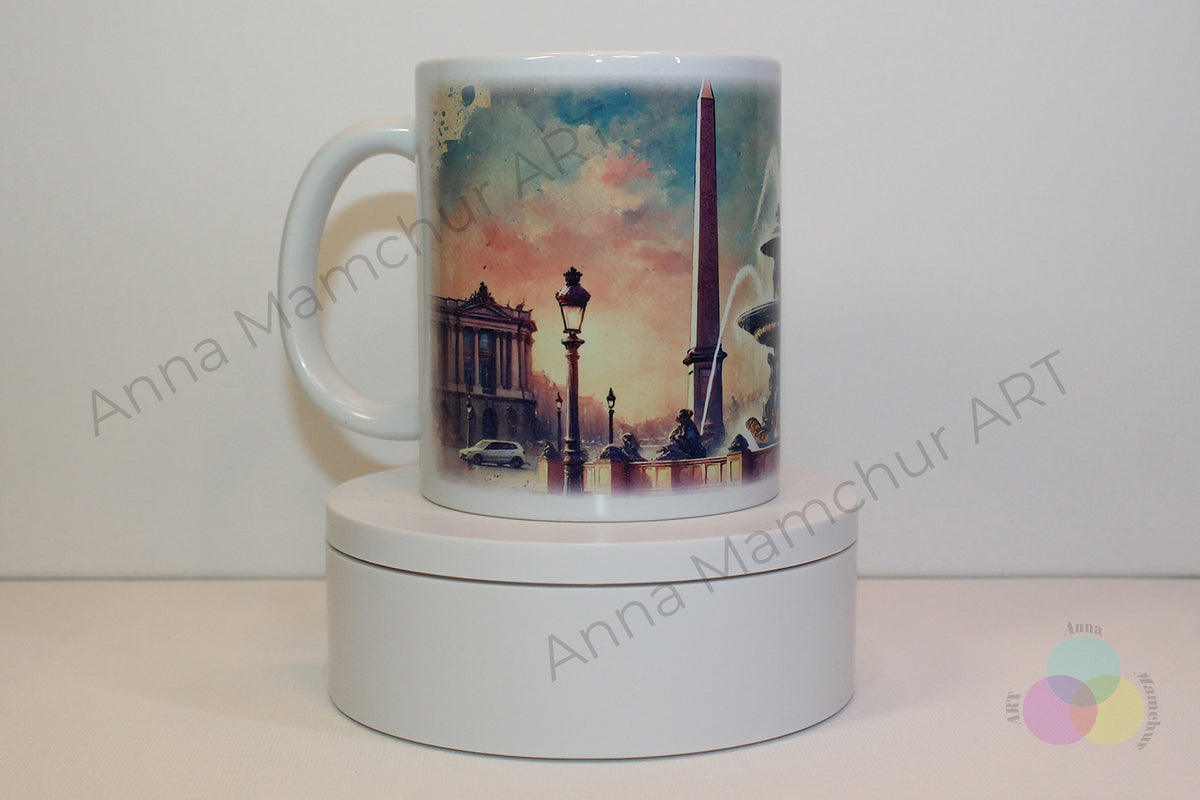 Tasse avec la Place de la Concorde en style aquarelle — Paris | Design artistique par Anna Mamchur — 007PAA01M