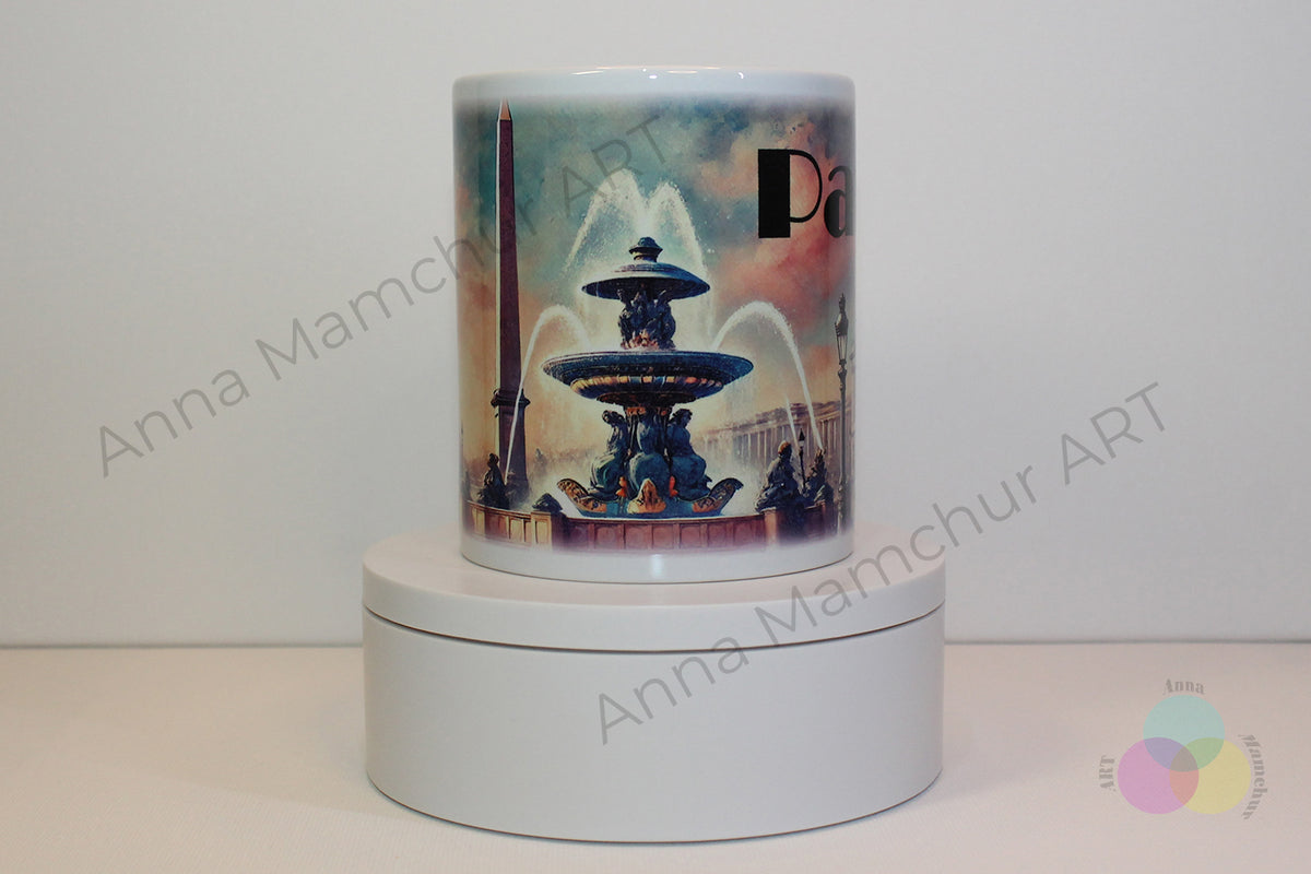 Tasse avec la Place de la Concorde en style aquarelle — Paris | Design artistique par Anna Mamchur — 007PAA01M