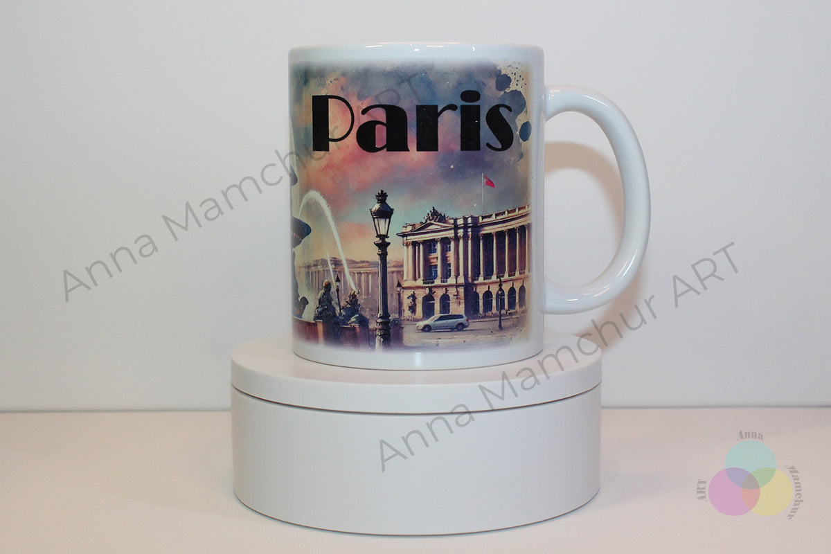 Tasse avec la Place de la Concorde en style aquarelle — Paris | Design artistique par Anna Mamchur — 007PAA01M