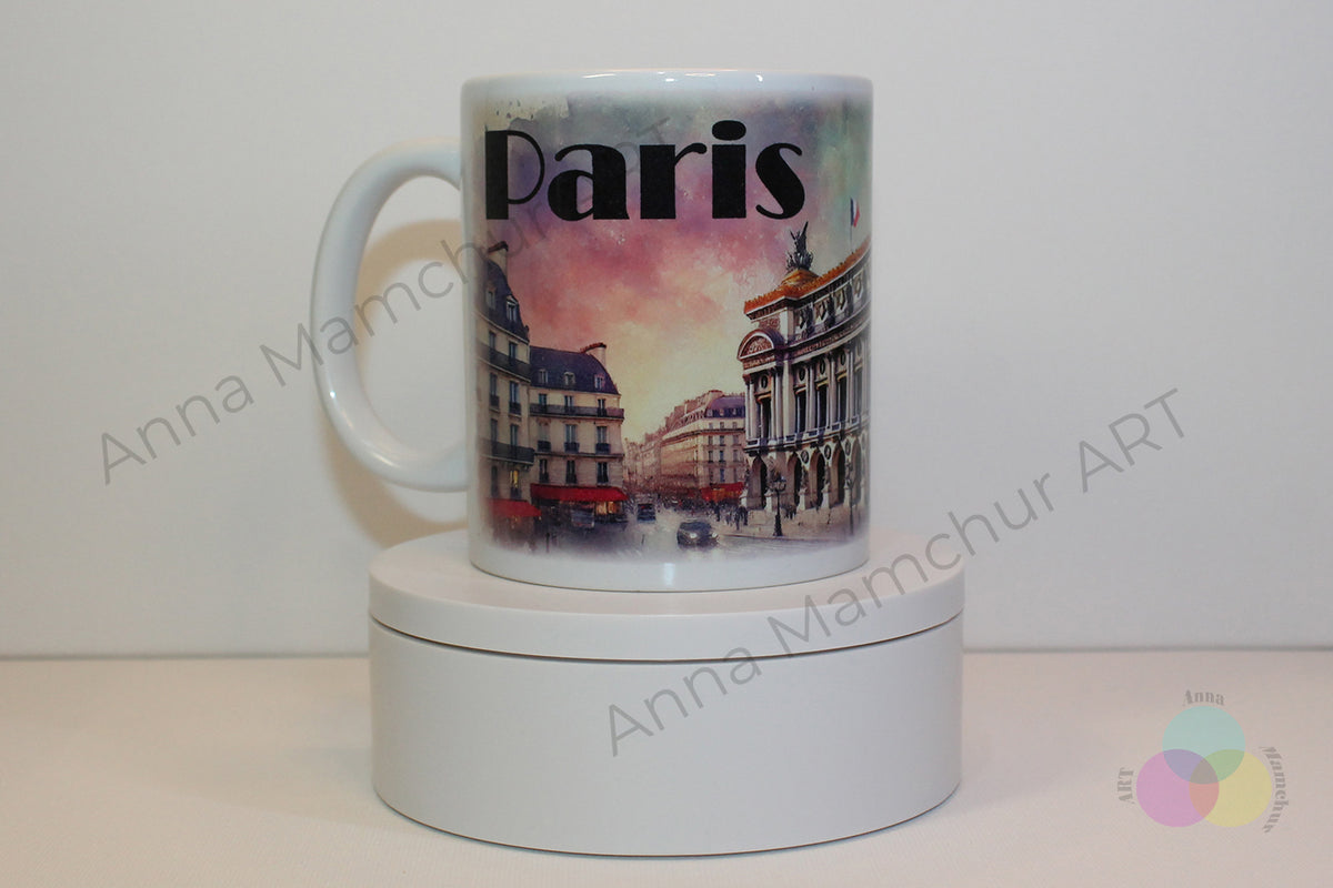 Tasse avec l’Opéra Garnier en style aquarelle — Paris | Design artistique par Anna Mamchur — 010PAA01M
