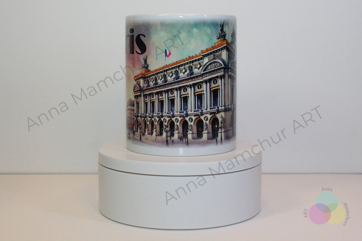 Tasse avec l’Opéra Garnier en style aquarelle — Paris | Design artistique par Anna Mamchur — 010PAA01M