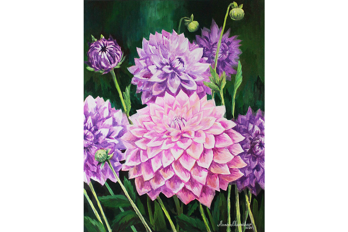 Dahlias violets — peinture originale