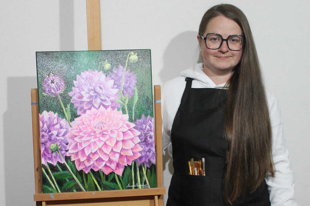 Dahlias violets — peinture originale